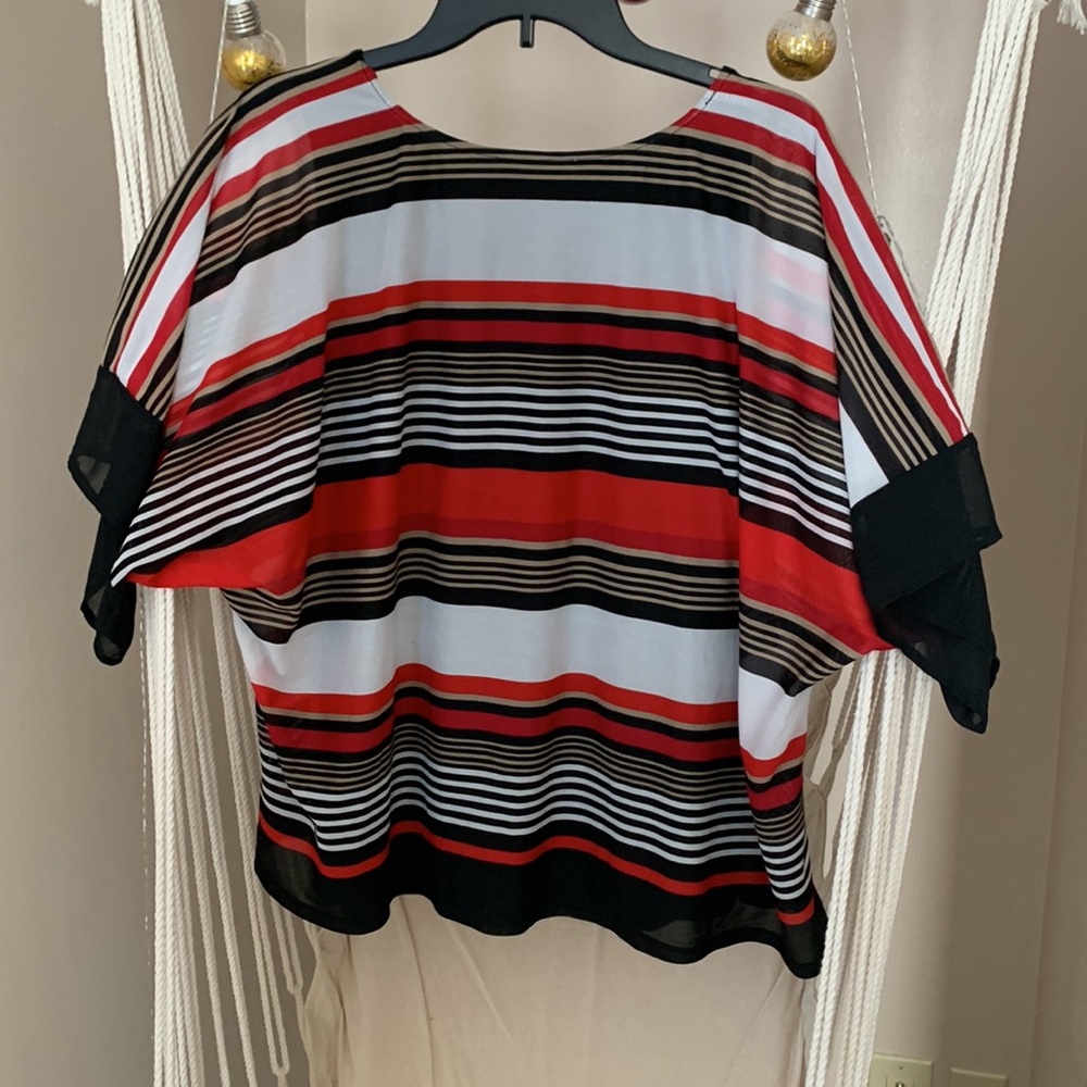 2/$15 Roz & Ali- Women’s Medium- Red, Black, & Tan Stripe top - Picture 3 of 3